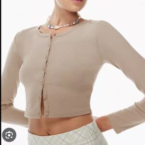 Aritzia light brown apple button up long sleeve